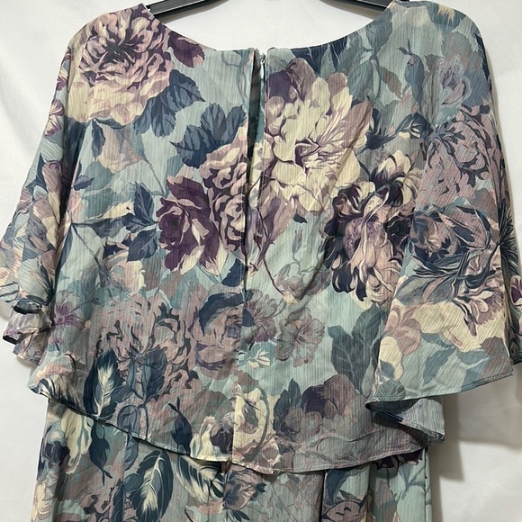 R&M Richards Blue Green Flutter Sleeve V-Neck Gown - Picture 3 of 10